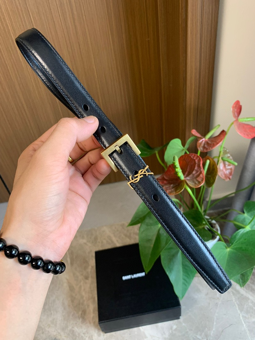 [TOP] Yves Saint Laurent YSL Belt Calfskin 2cm - Black - 711 Luxury