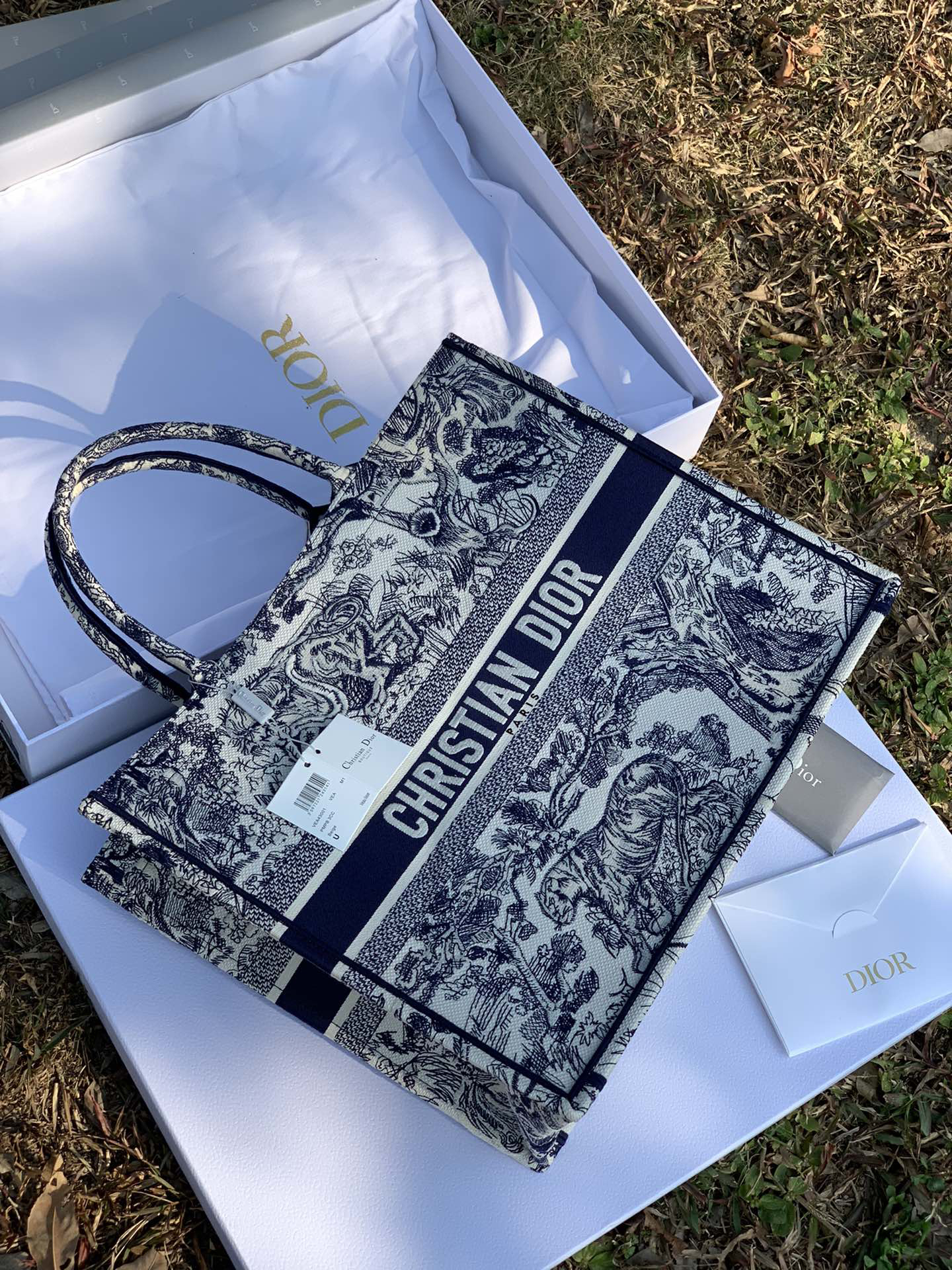 [TOP] Christian Dior Book Tote Bag 41.5x35x18cm - Navy Blue