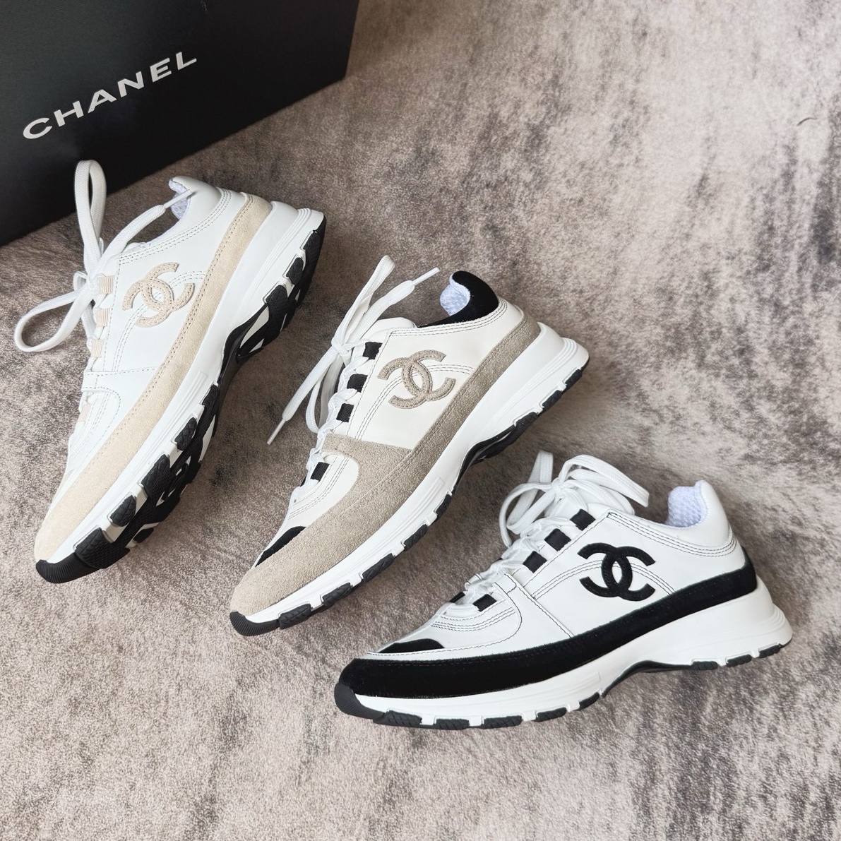 CHANEL Sneakers Calfskin Suede Calfskin White Black #378646