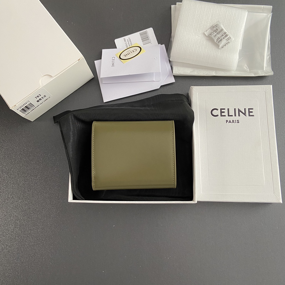 [TOP] CELINE Triomphe Logo Wallet 10.5-9-3cm - Green - 711 Luxury