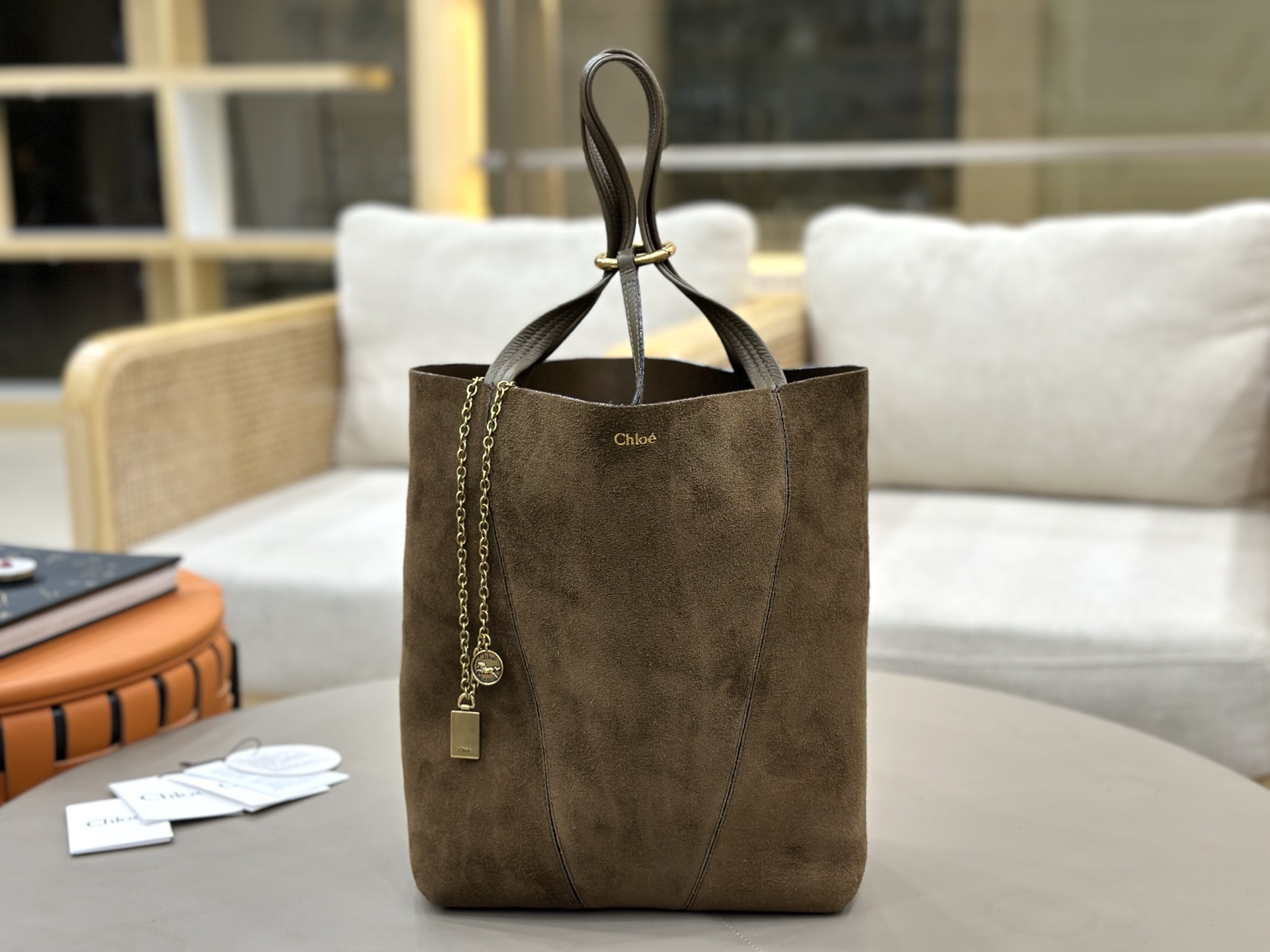 [TOP] Chloe Spin Bag Suede Leather 27*30*14 cm -  Brown - 711 Luxury