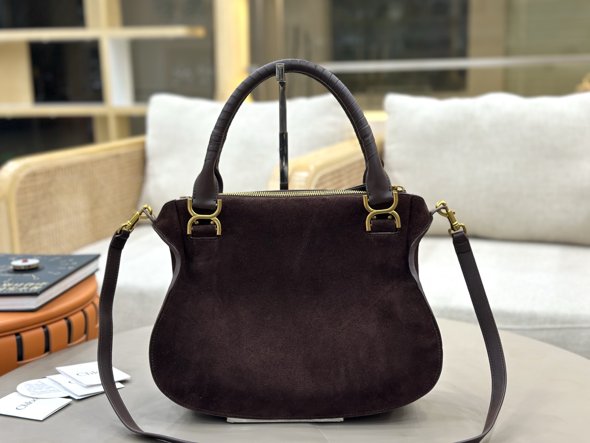 [TOP] Chloe Marcie Bag Suede Leather 36*28*12cm - Chocolate - 711 Luxury