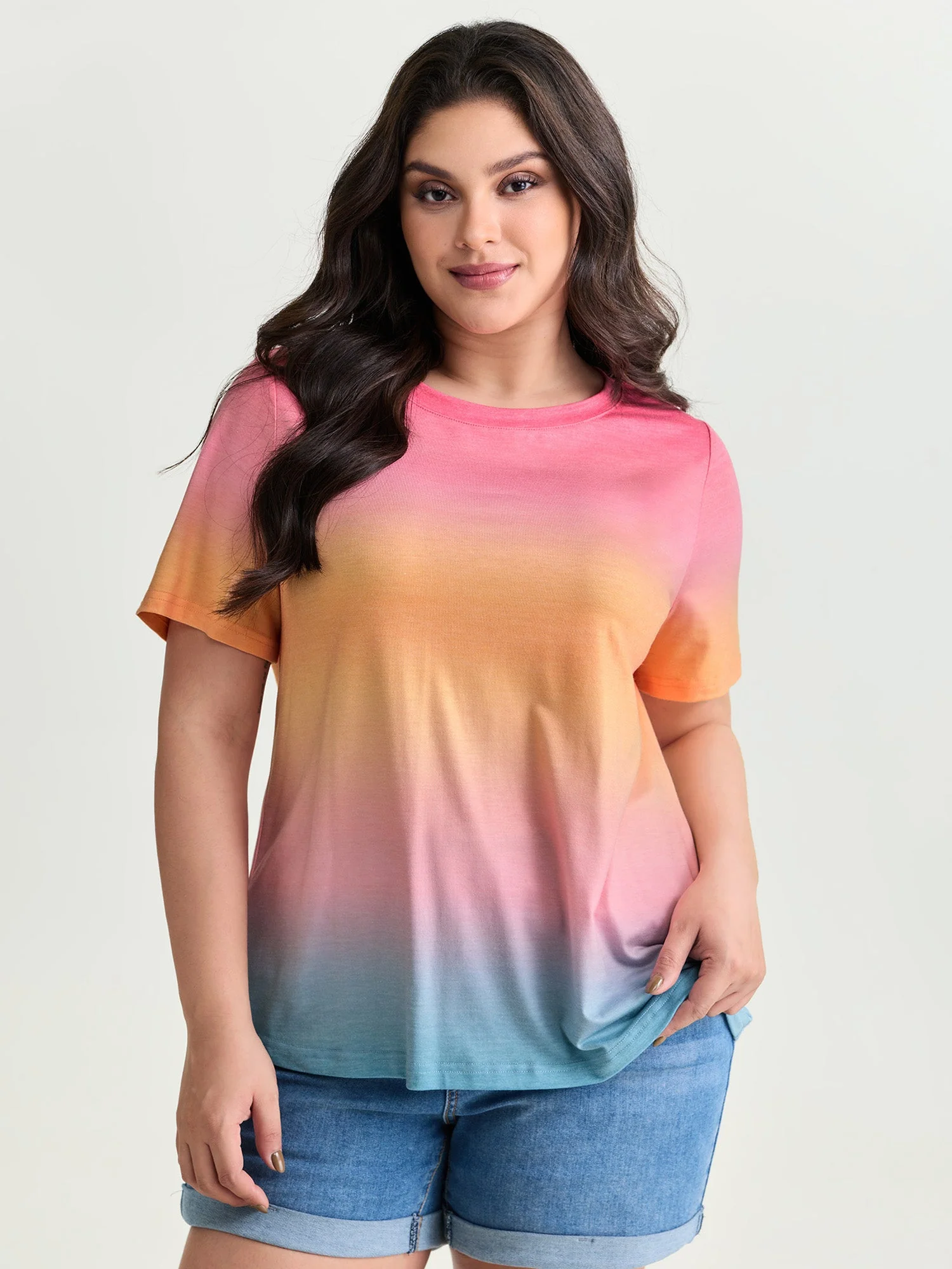 Ombre Gradient Round Neck T-Shirt