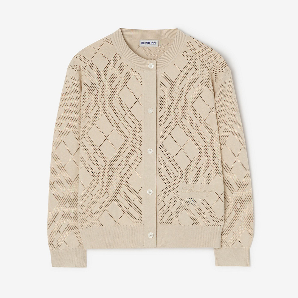 Burberry beige Clothing Burberry Pointelle Knit Cotton Cardigan in Clam beige #389689 | Nigo Office