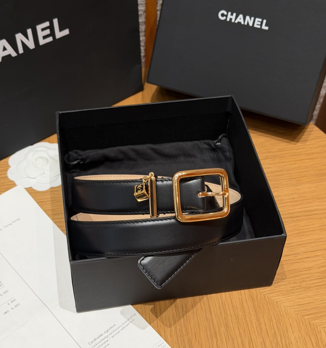 [TOP] CHANEL Cowhide Belt 3 cm - Black - 711 Luxury