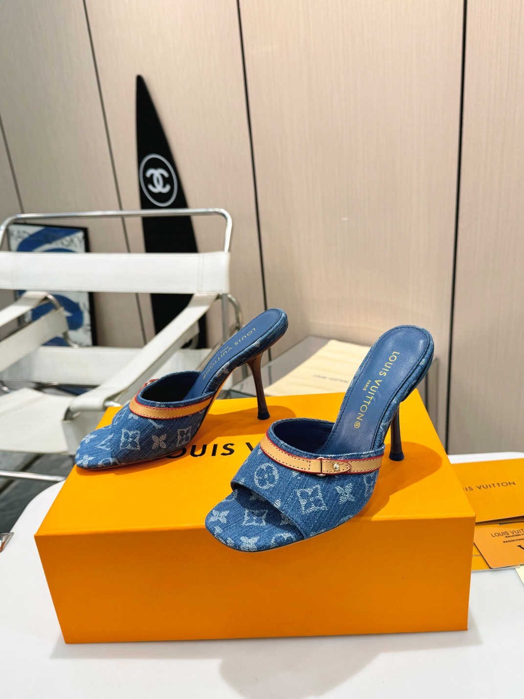 [TOP] Louis Vuitton LV 10cm High Heel Slippers - Denim Blue - 711 Luxury