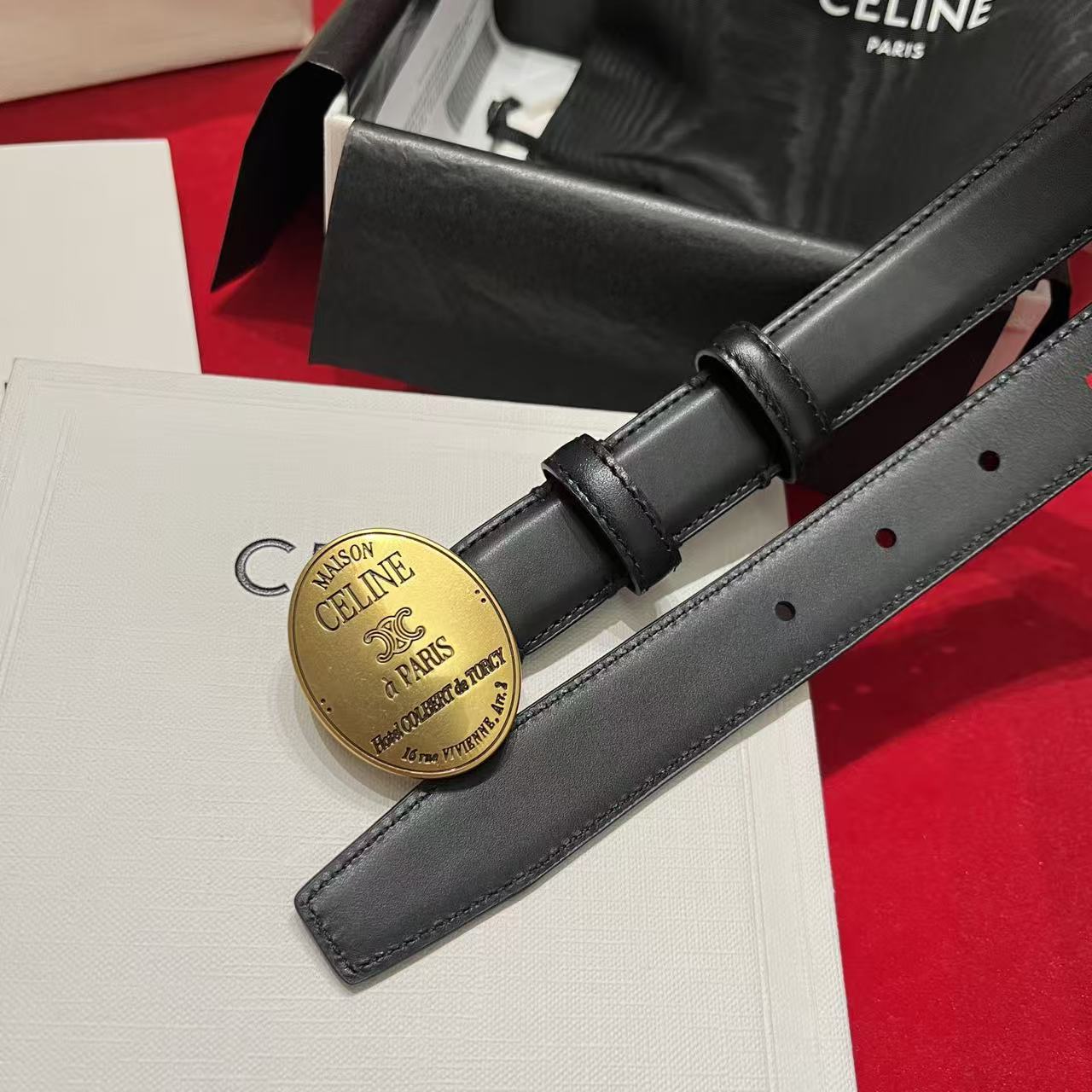 [TOP] CELINE Belt Calfskin 2.5cm - Black - 711 Luxury