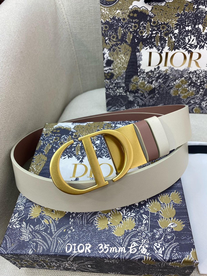 [TOP] Christian Dior Belt Cowhide 35mm - White and Pink - 711 Luxury