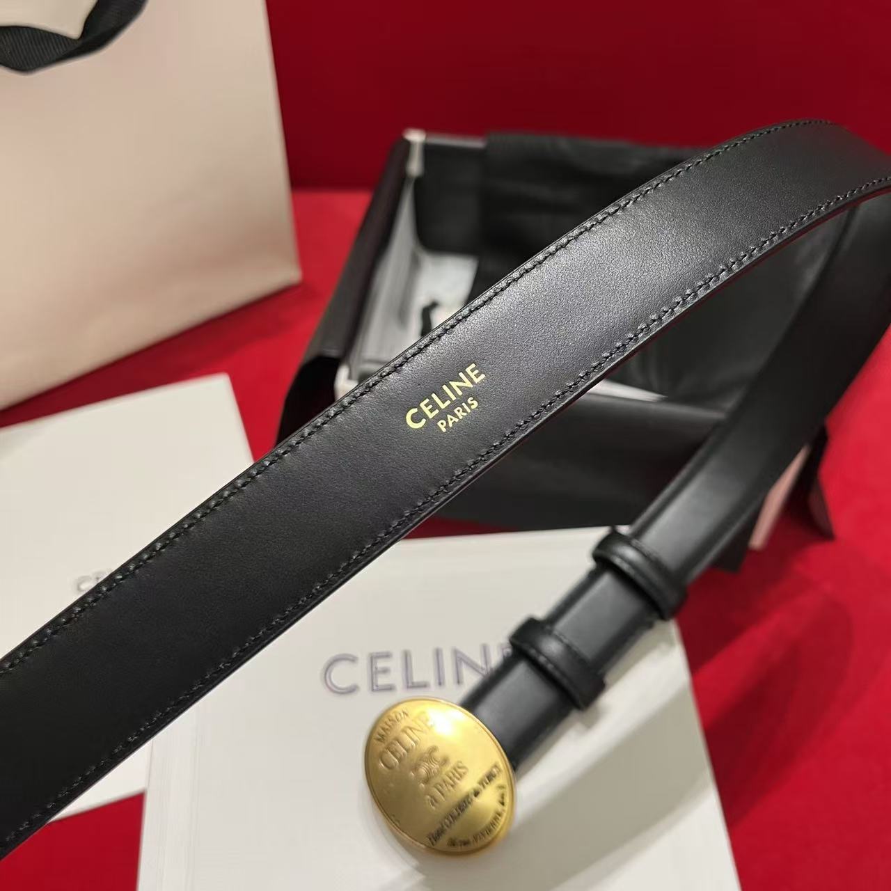 [TOP] CELINE Belt Calfskin 2.5cm - Black - 711 Luxury