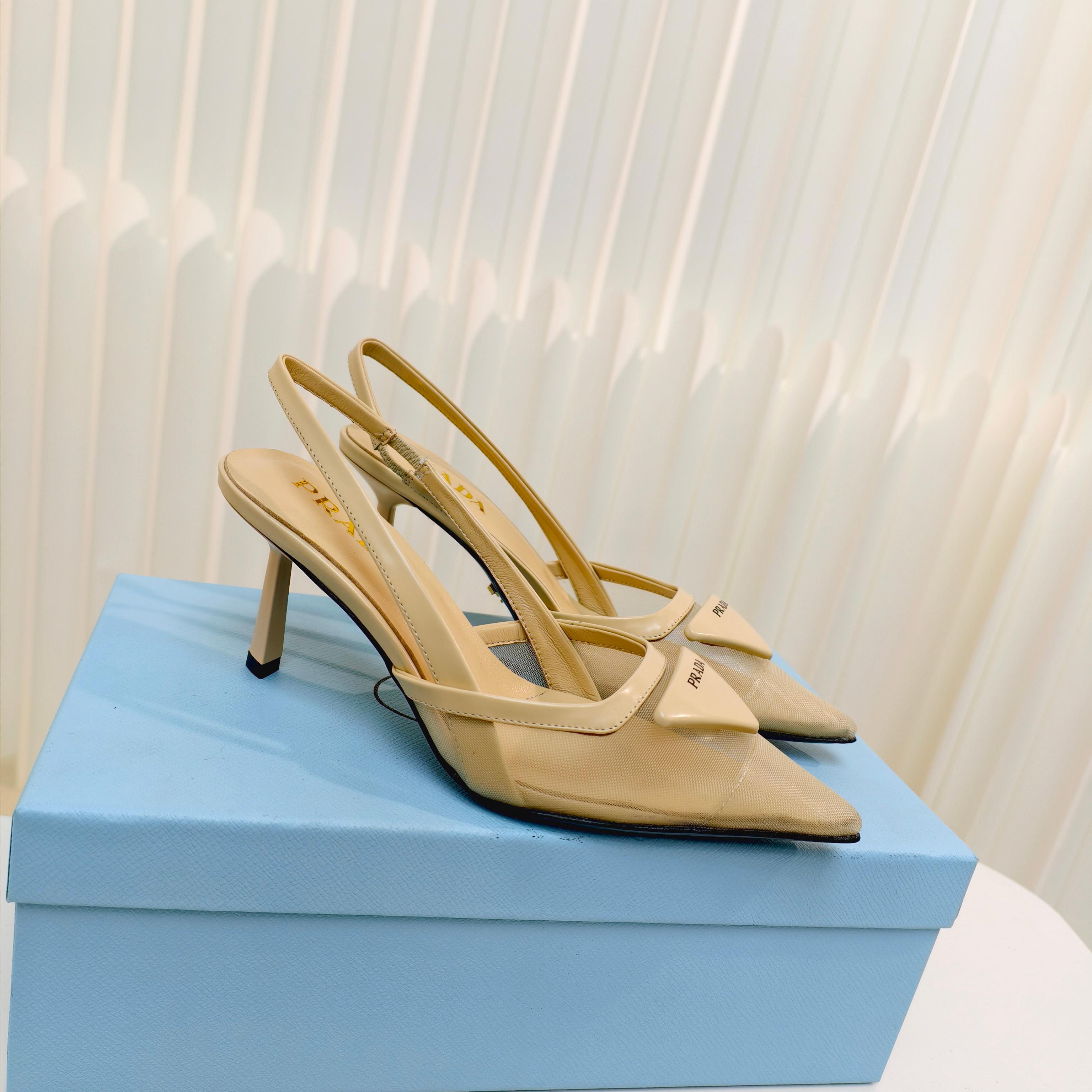 [TOP] PRADA 7.5cm High Heel Mules - Beige - 711 Luxury