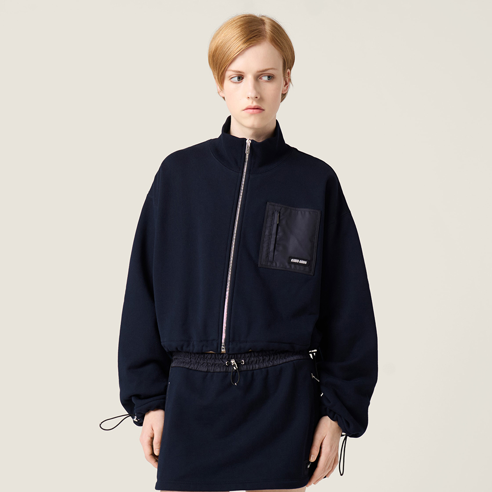 Designer navy Clothing MiuMiu Navy Zippered Fleece Jacket | Nigo Office
