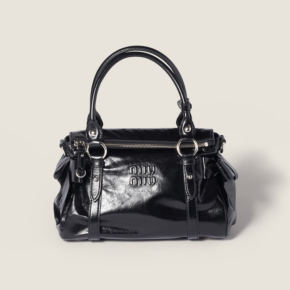 MiuMiu Black Shiny Leather Top-handle Bag #382950