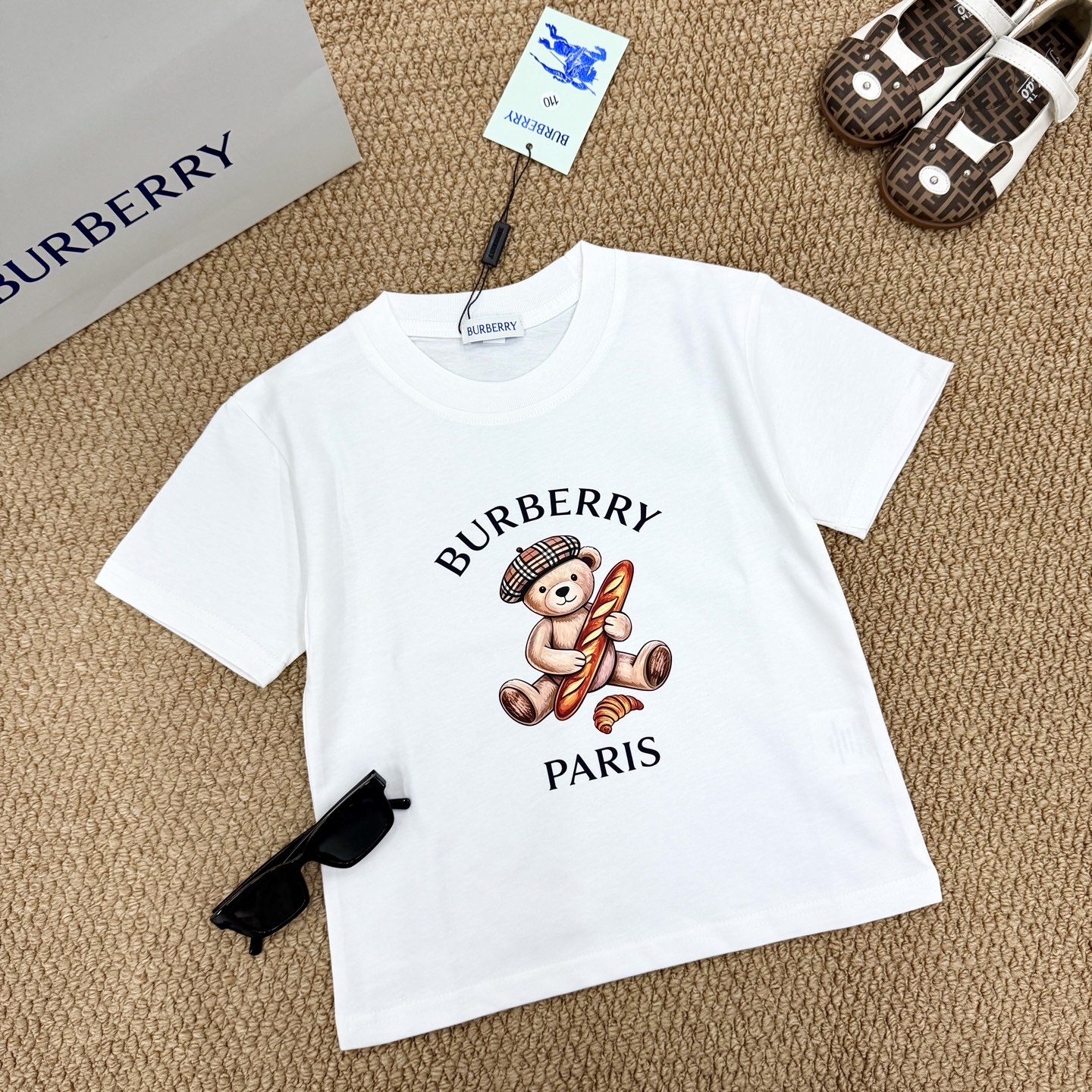 Burberry Unisex Kids Teddy Bear Graphic Crew Neck Short Sleeve Cotton T-Shirt Boys Girls Sizes 90-160