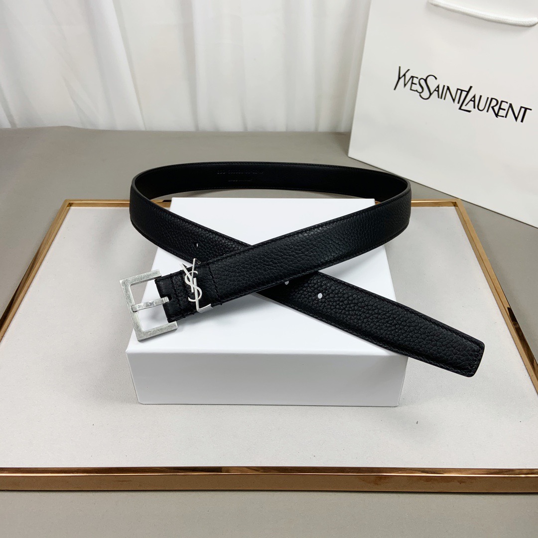 [TOP] Yves Saint Laurent YSL Belt Calfskin 3cm - Black - 711 Luxury