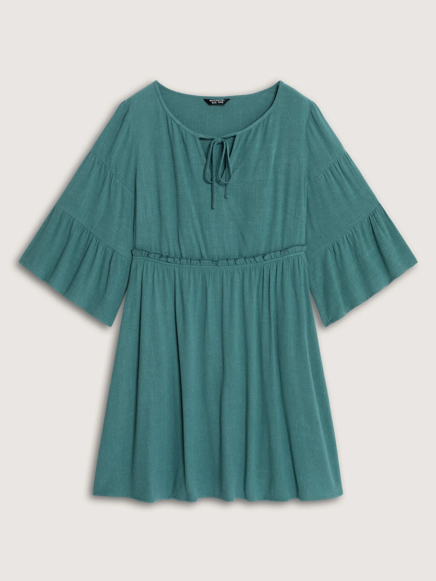 Tiered Sleeve Drawstring Neckline Mini Dress