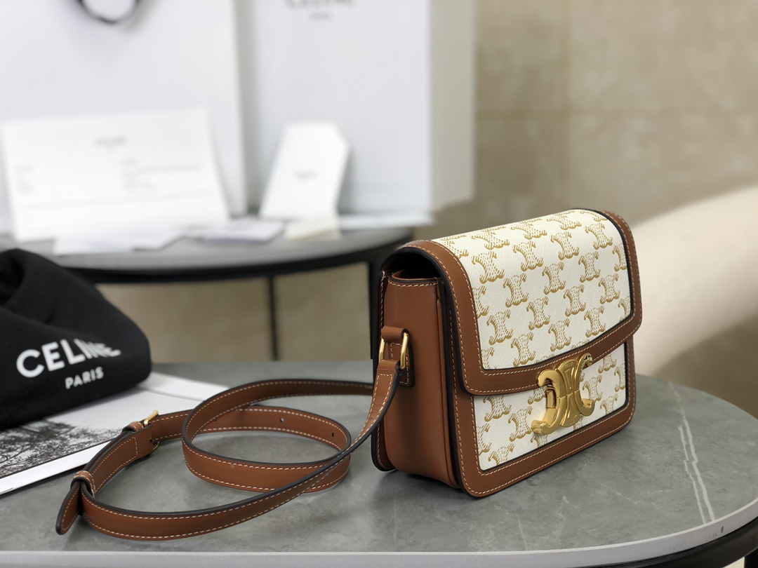 [TOP] CELINE Triomphe Bag Box Leather 18.5x14x6cm - White - 711 Luxury