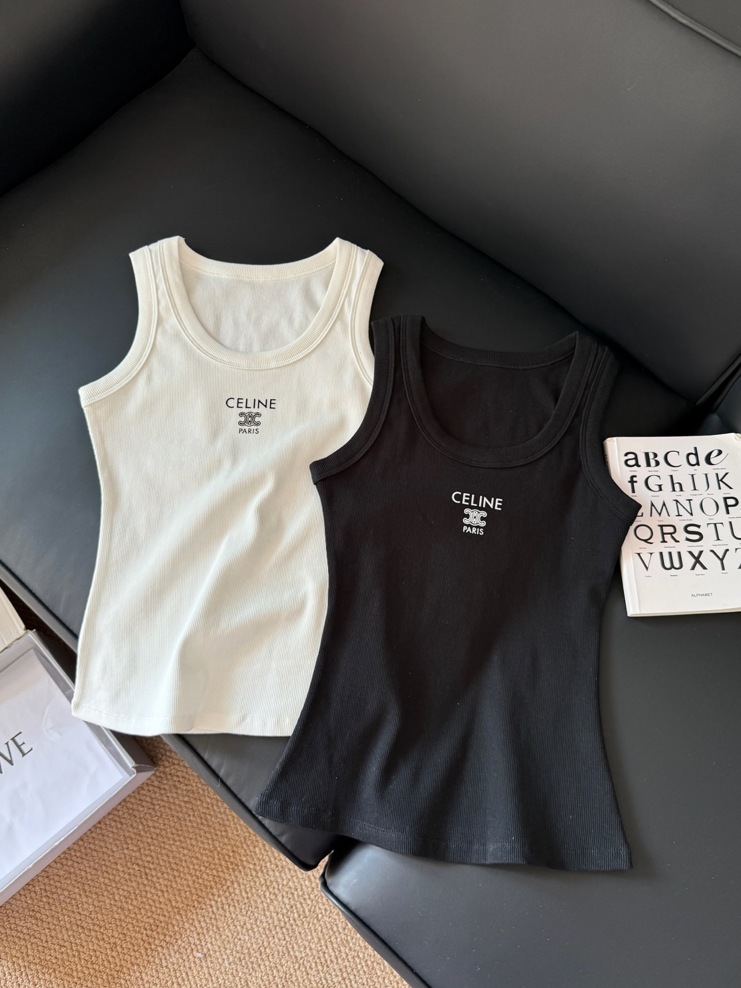 [TOP] CELINE U-neck Striped Vest - 2 Colors