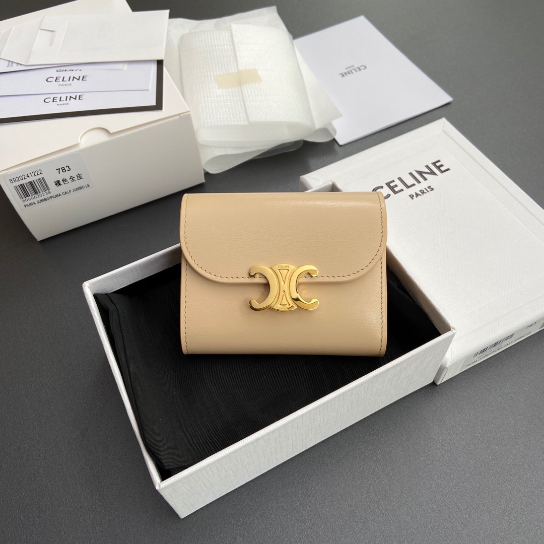 [TOP] CELINE Triomphe Logo Wallet 10.5-9-3cm - Beige - 711 Luxury