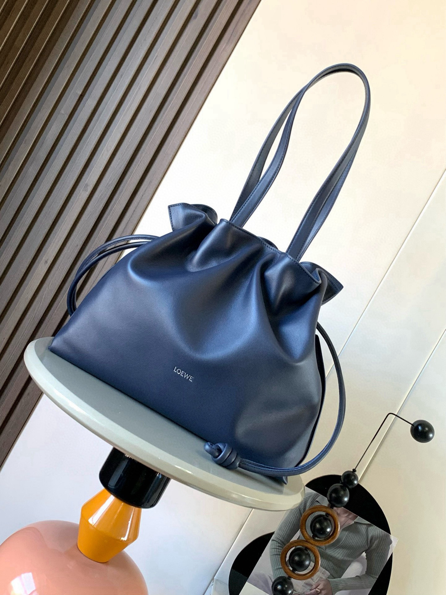 [TOP] LOEWE Flamenco Bag Cowhide Leather 38x29x14cm - Navy Blue - 711 Luxury