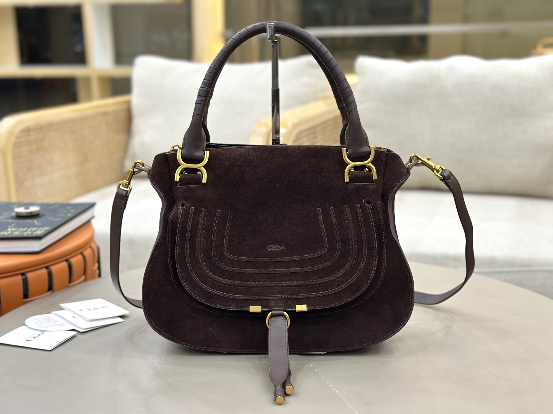 [TOP] Chloe Marcie Bag Suede Leather 36*28*12cm - Chocolate - 711 Luxury