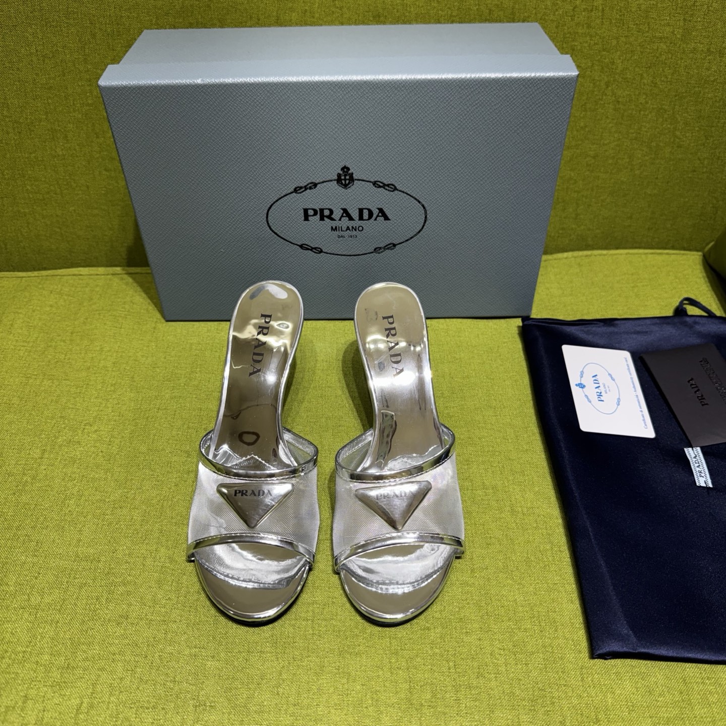 [TOP] PRADA 7.5cm High Heel Slippers - Silver - 711 Luxury