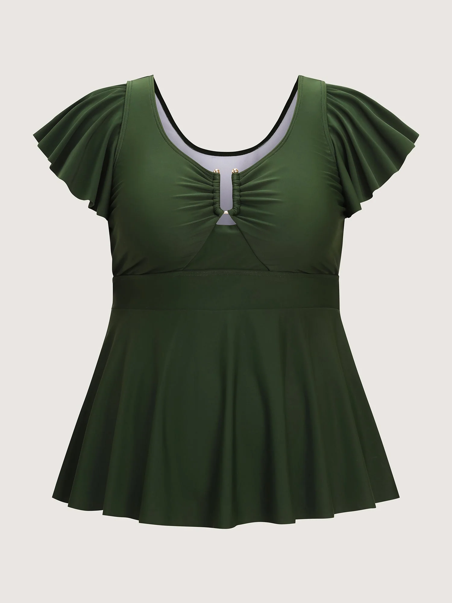 Keyhole Ruched Bodice Fit And Flare Swim Top