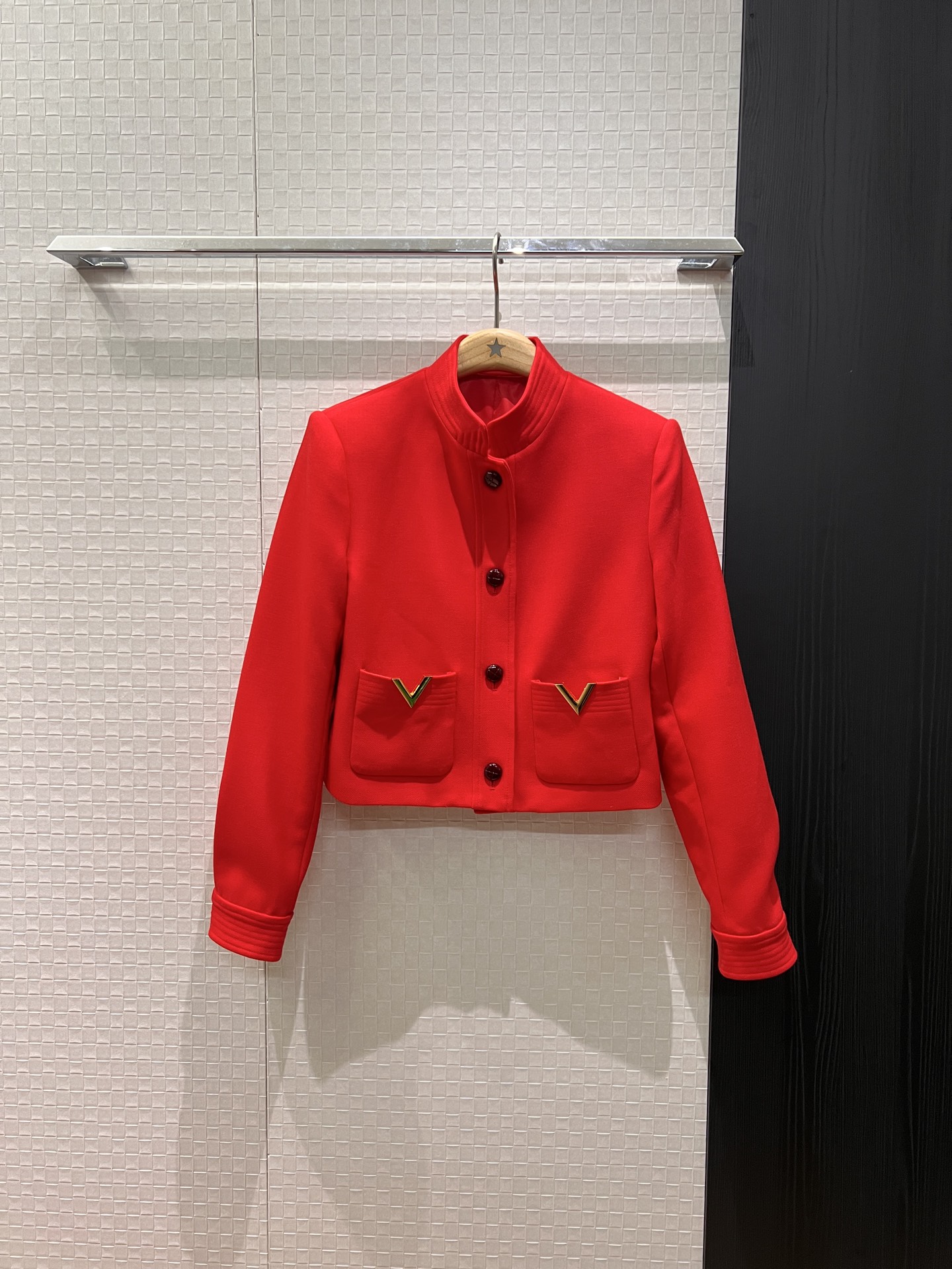 [TOP] VALENTINO  Stand-up Collar Short Jacket - Red