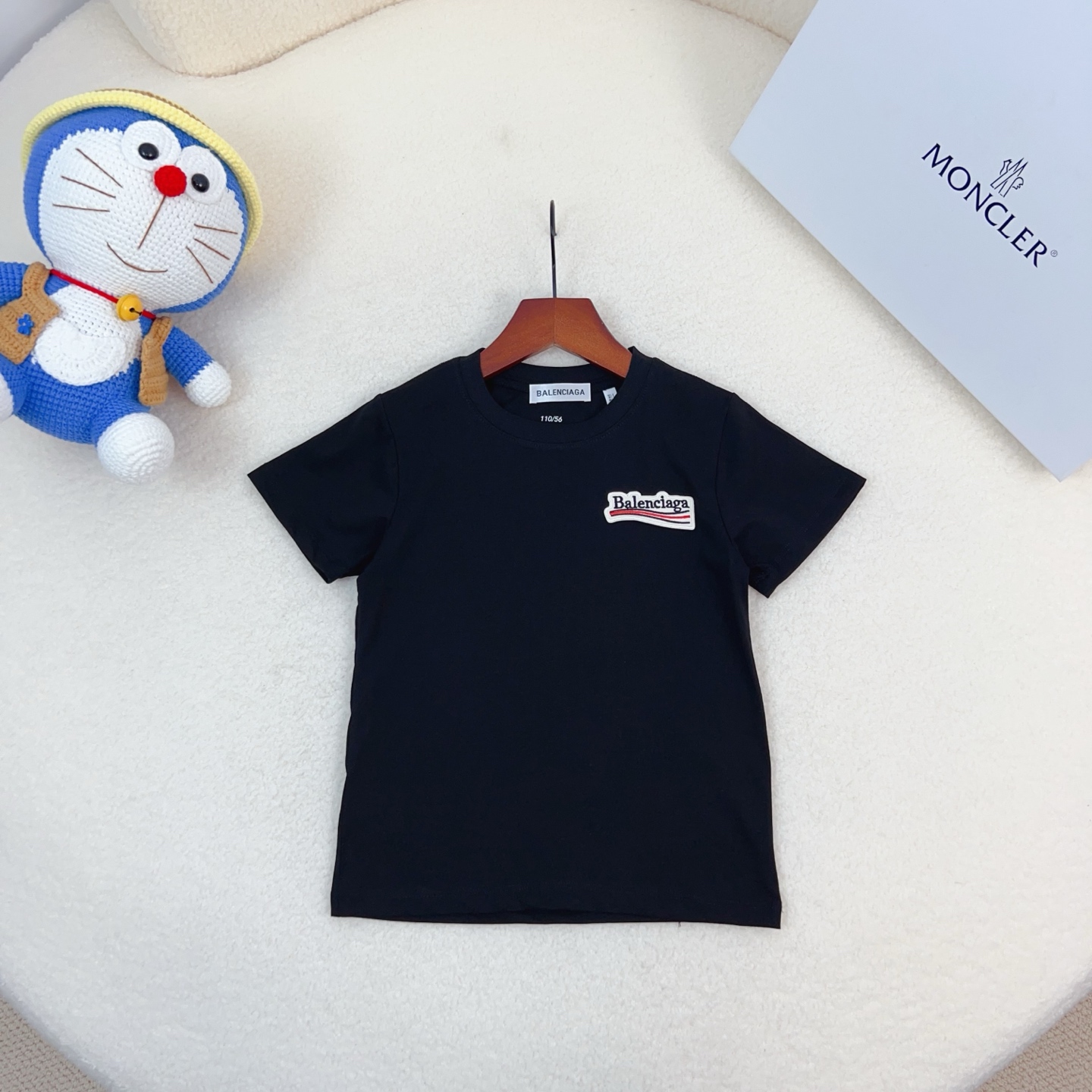 Balenciaga Unisex Kids Woven Patch Logo Crew Neck Short Sleeve T-Shirt Cotton Modal Boys Girls Summer Basic Tee Sizes 90-170