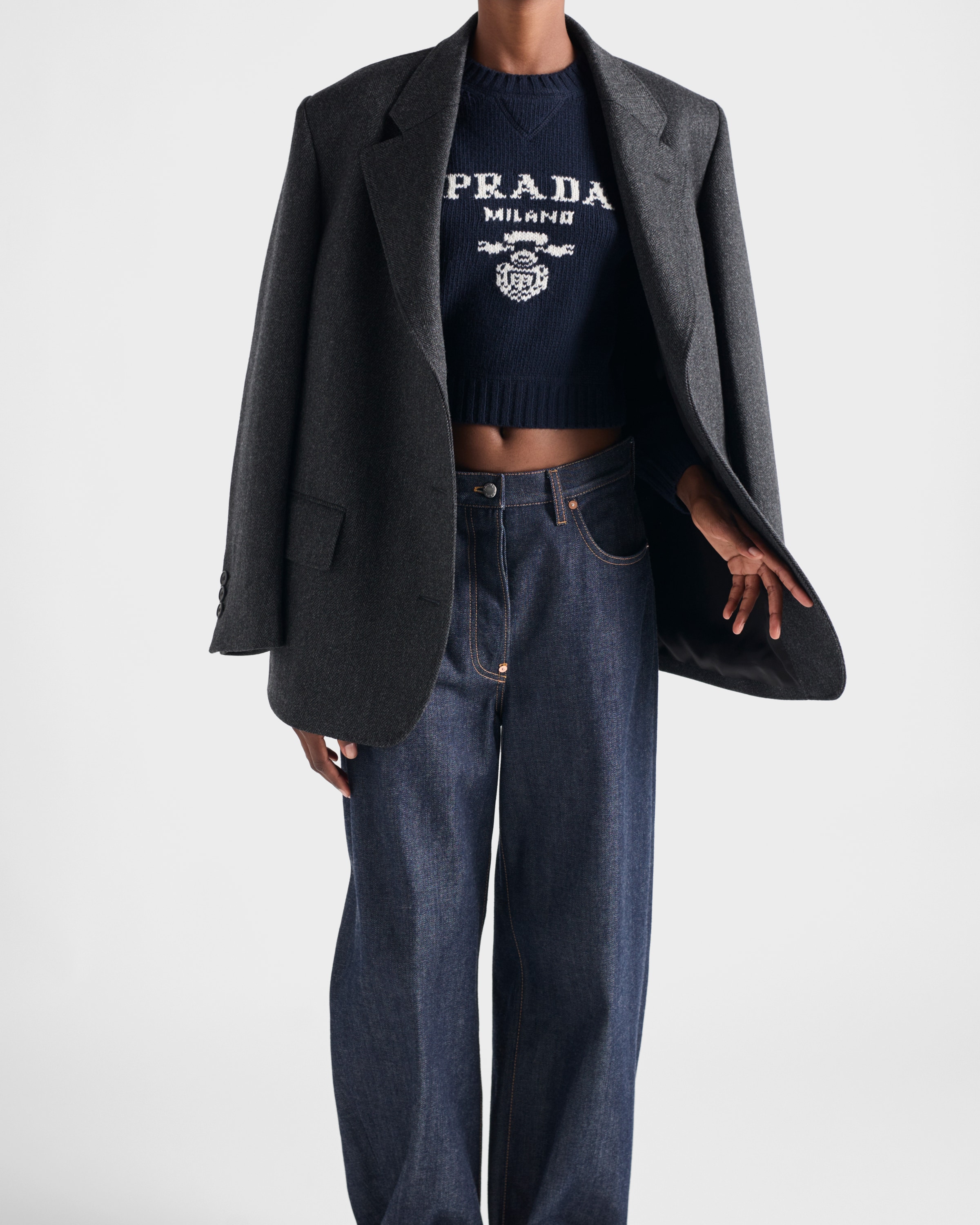 Prada navy Clothing PRADA Navy Wool And Cashmere Crew-neck Sweater #389767 View 2 | Nigo Office