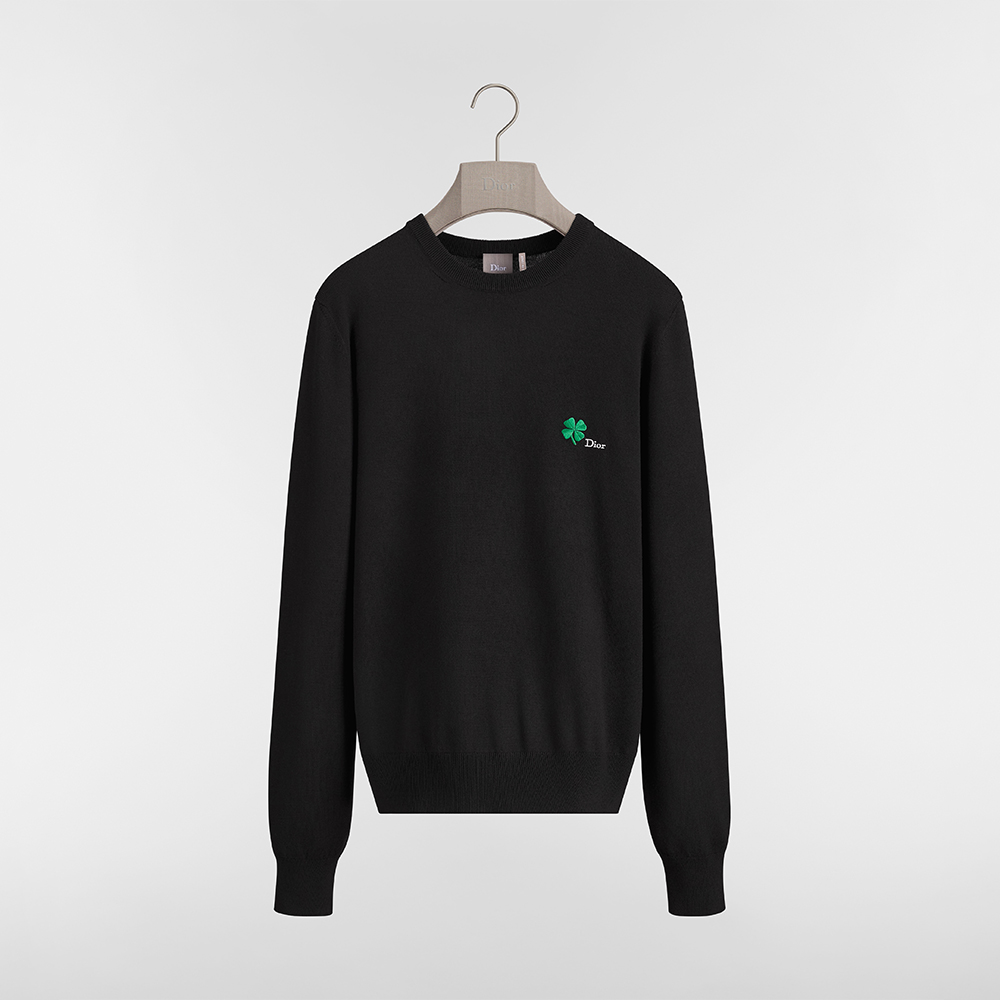 Dior black Clothing DIOR Sweater with Dior Clover Embroidery Black Virgin Wool Jersey #396571 | Nigo Office
