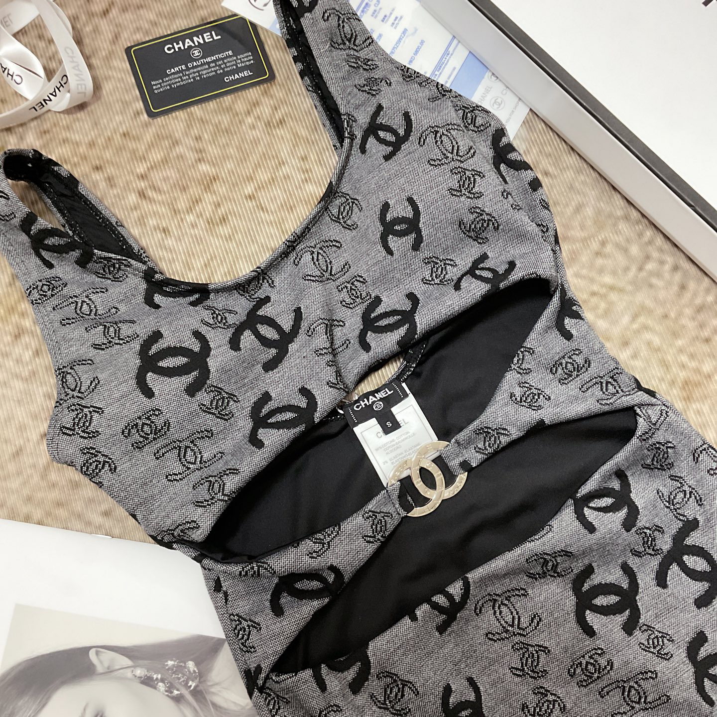 [TOP] CHANEL One-Piece Swimsuit - Gray - 711 Luxury