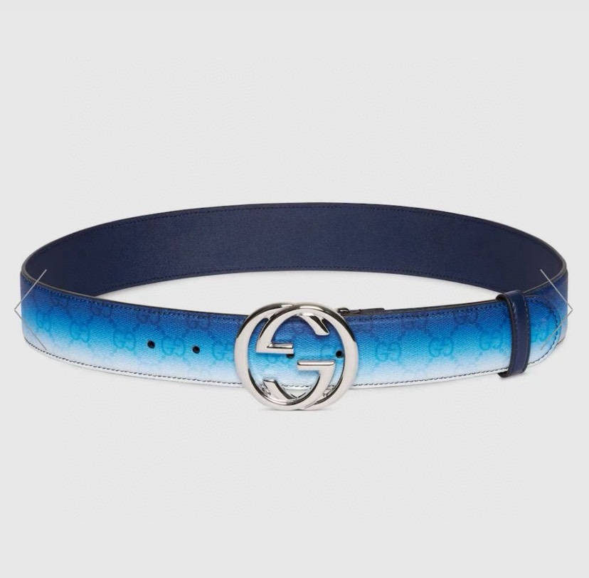 [TOP] GUCCI GG Belt 4cm - White/Blue - 711 Luxury