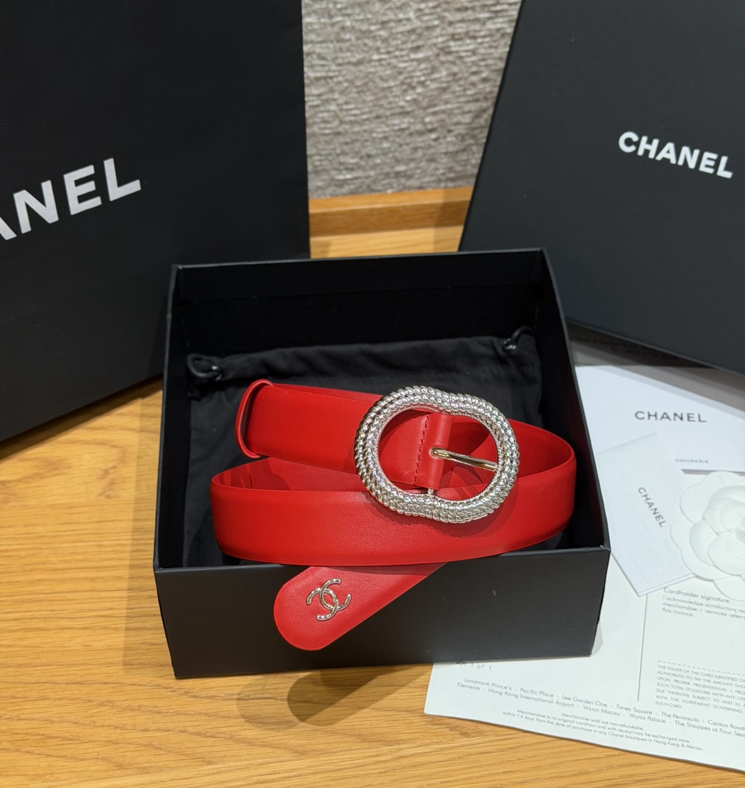 [TOP] CHANEL Cowhide Belt 3 cm - Red - 711 Luxury
