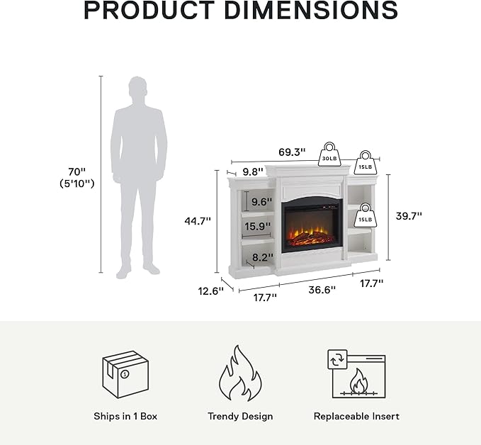 Ameriwood Home Lamont Mantel Electric Fireplace with Bookshelves