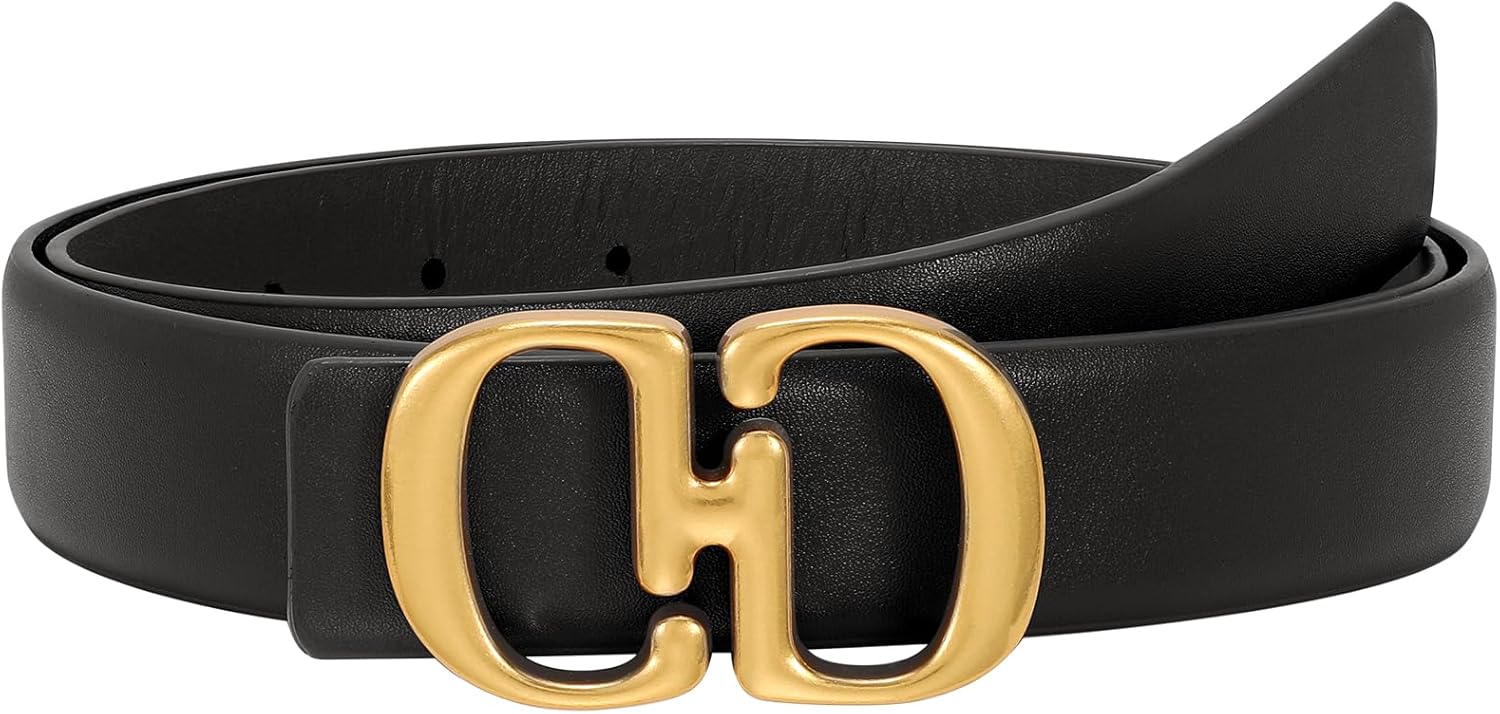 CESCOSI Women Leather Belt With Gold Buckle Fashion Waist Belt Adjustable Belts for Pants