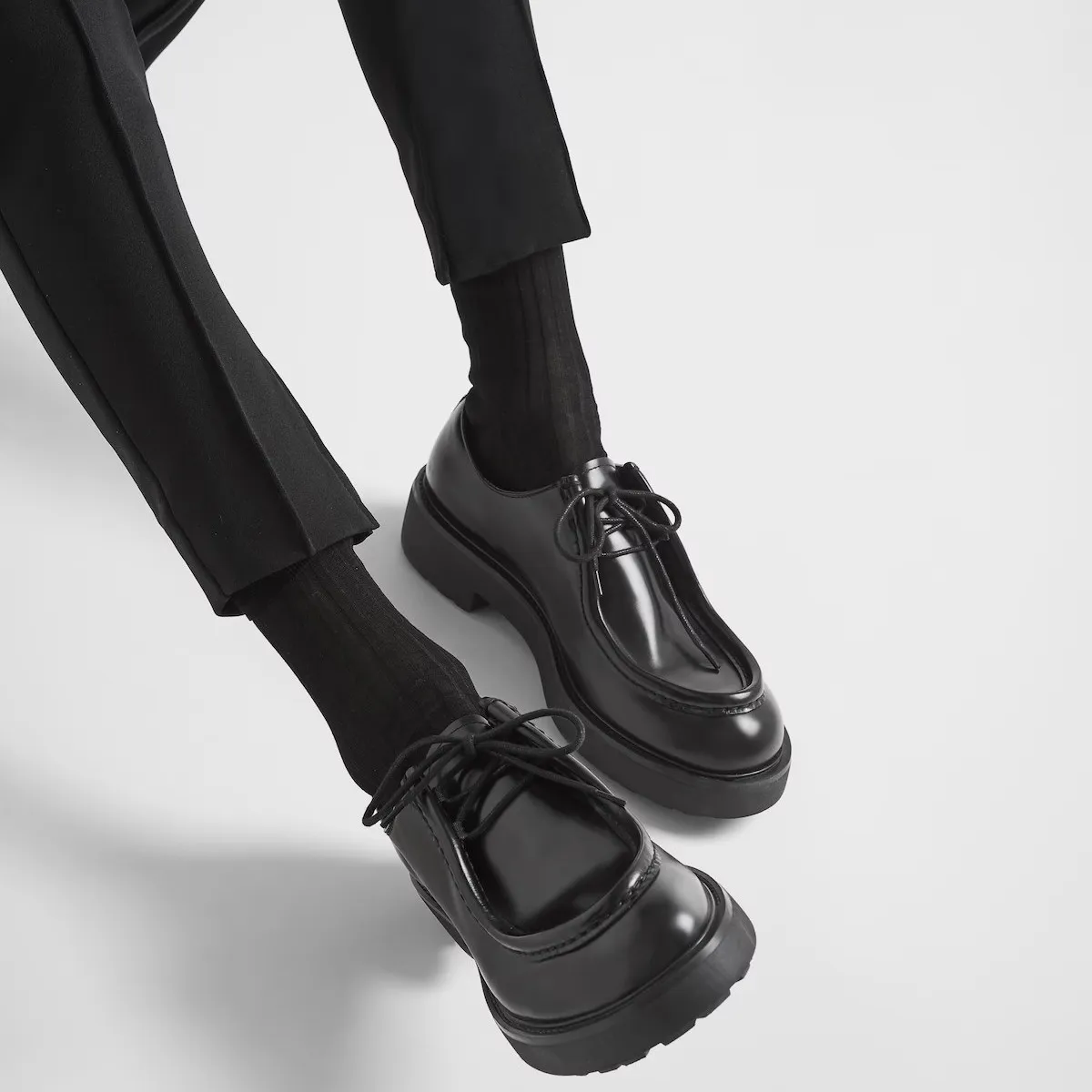Prada Diapason Thick Sole Leather Lace Up Shoes #383675