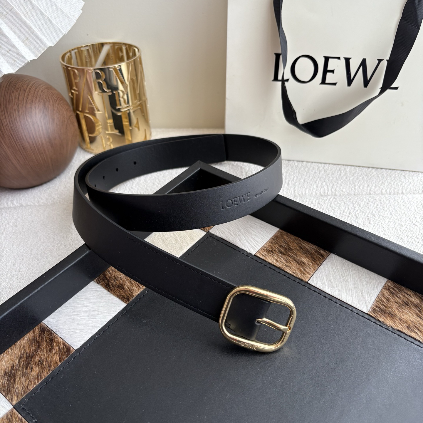 [TOP] LOEWE Pebble Leather Belt 3.2cm - Black - 711 Luxury