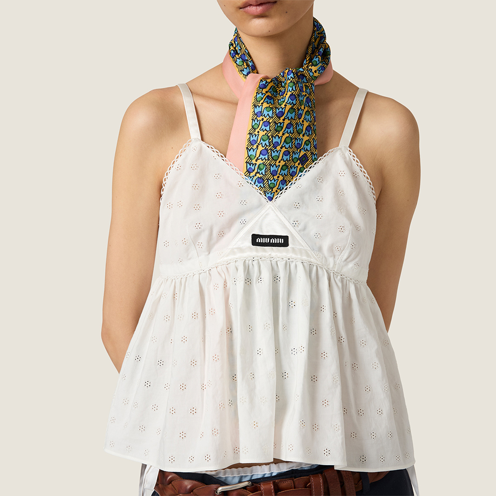 MiuMiu White Slubbed Eyelet Poplin Top #382546