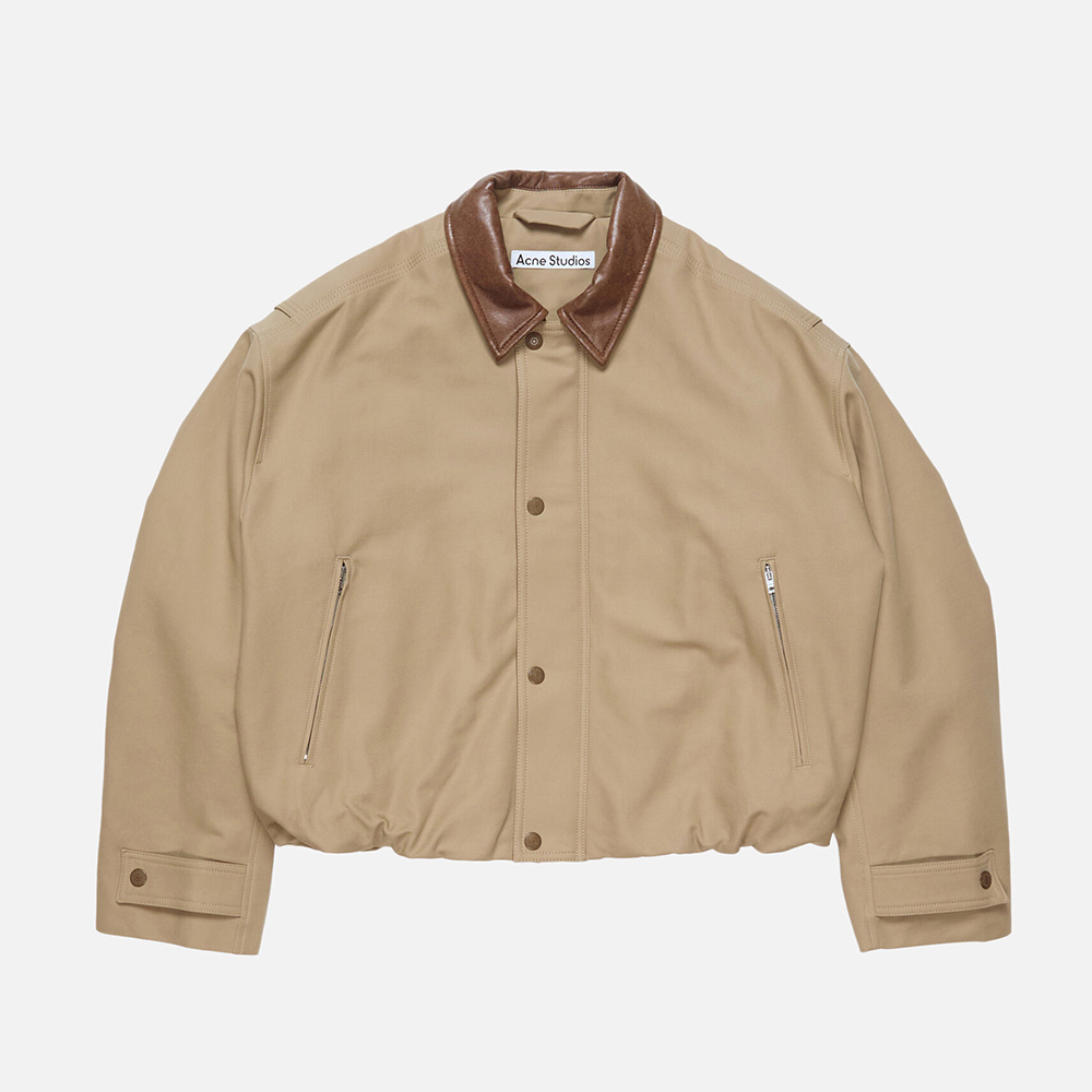 Acne Studios beige Clothing Acne Studios Bomber With Leather Collar Khaki Beige #394184 | Nigo Office