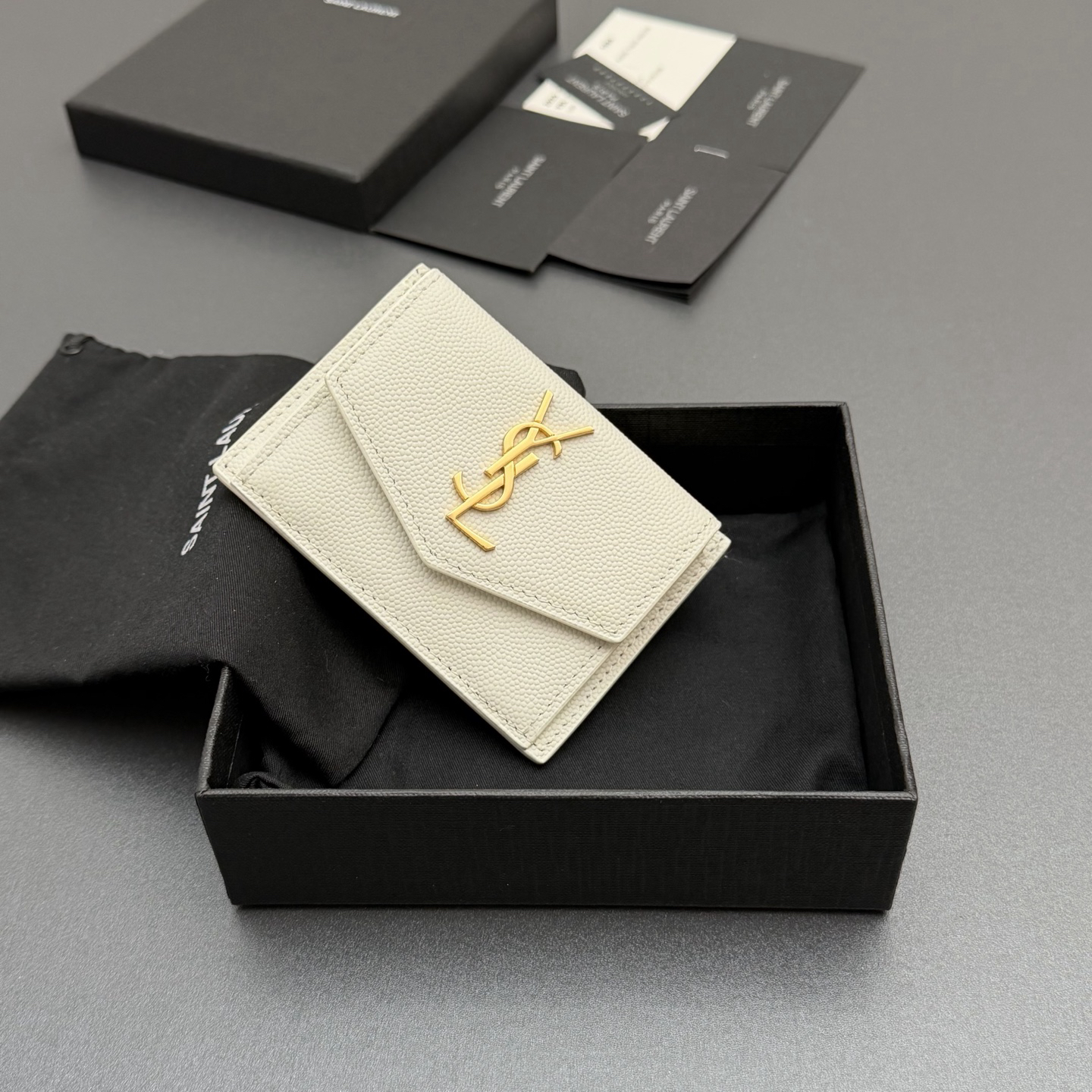 [TOP] Yves Saint Laurent YSL UPTOWN Card Holder 10.5x7x1.5cm - White & GHW - 711 Luxury