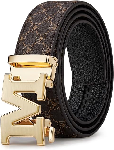 VANNANBA Letter M Belt for Men，Luxury Stylish Designer Belts with M Buckle Gold Black