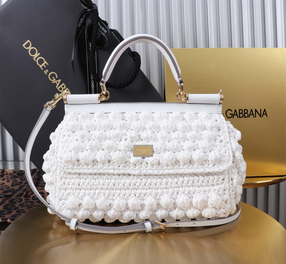 [TOP] Dolce & Gabbana D&G Sicily Bag Woven Bag 25x17x9cm - White - 711 Luxury