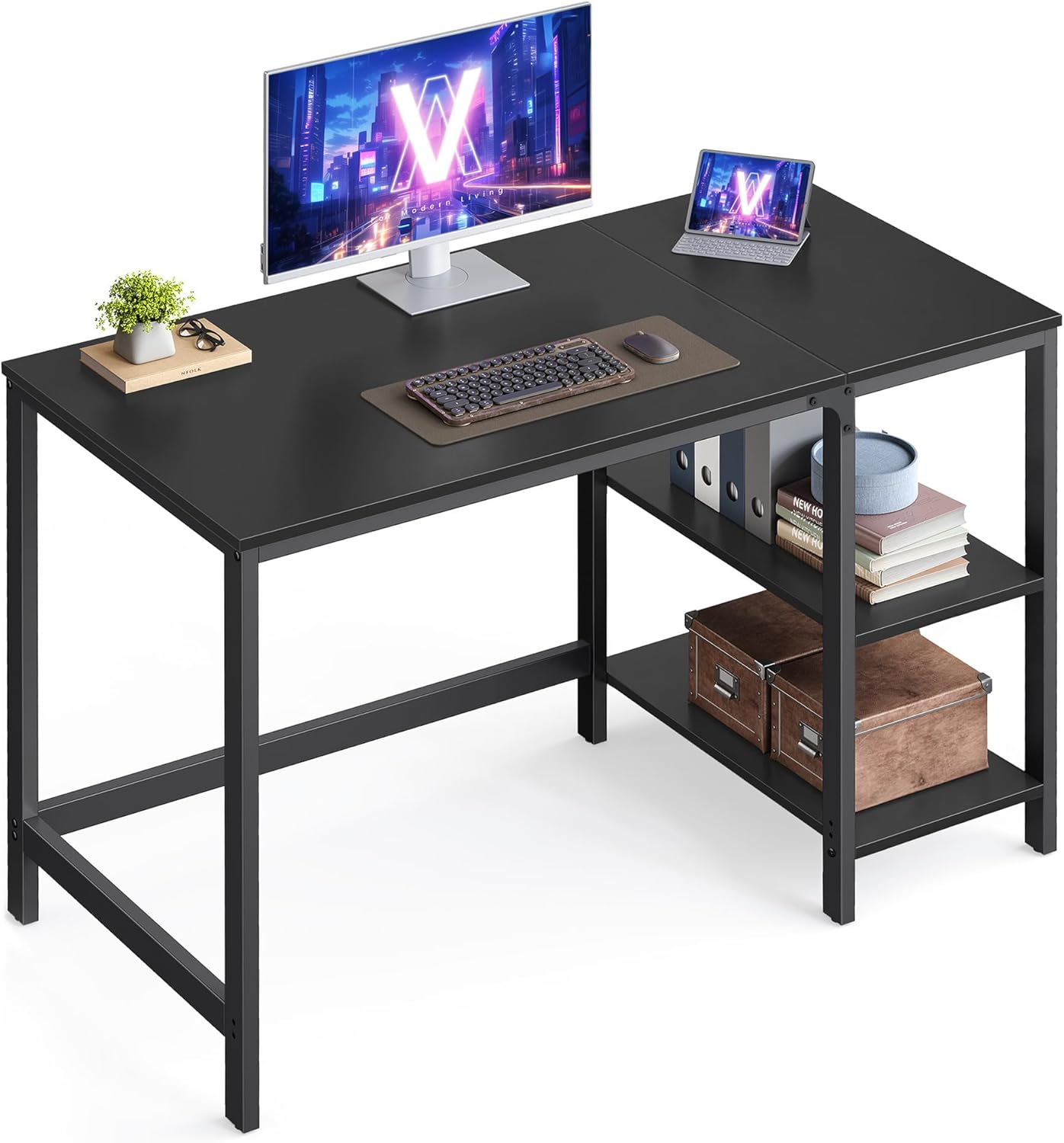 VASAGLE Computer Desk, Office Desk, 120 x 60 x 76 cm, Industrial Style, for Study, Bedroom, Living Room, Heather Greige and Ink Black LWD47MB
