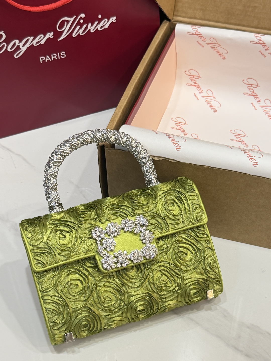 [TOP] ROGER VIVIER Diamond Bag 19-4-13 CM - Grass Green - 711 Luxury