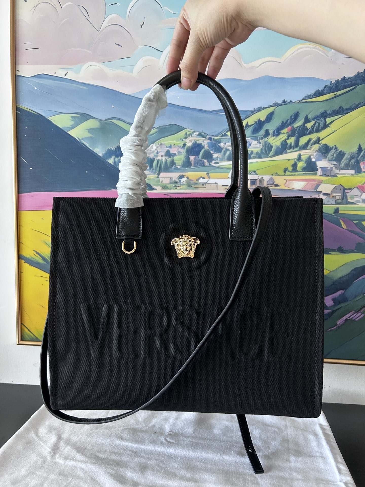 [TOP] VERSACE Denim Tote Bag 29.5x14.5x24cm - Black - 711 Luxury