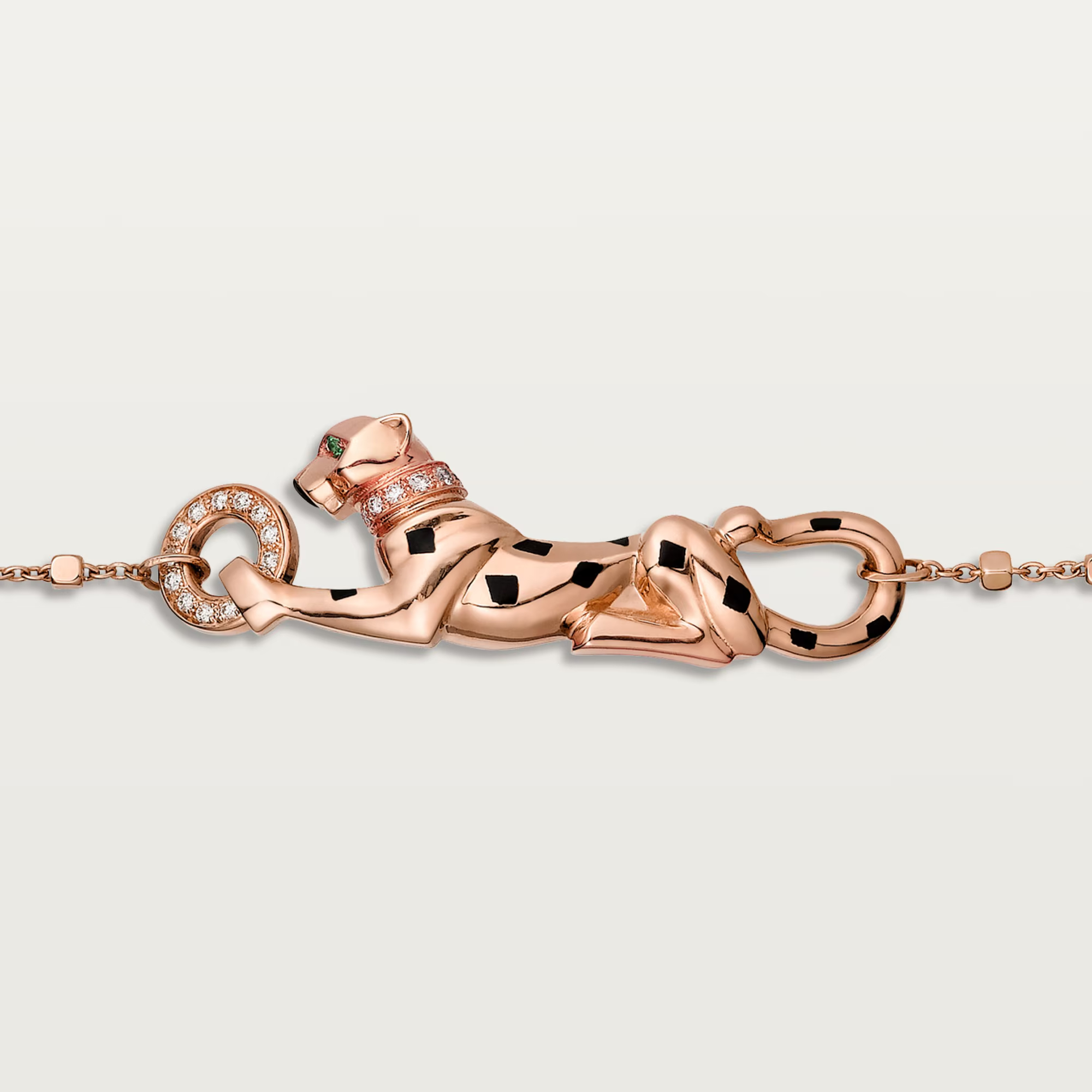Carty Panther Motif Bracelet, Rose Gold, Chain Moissanite