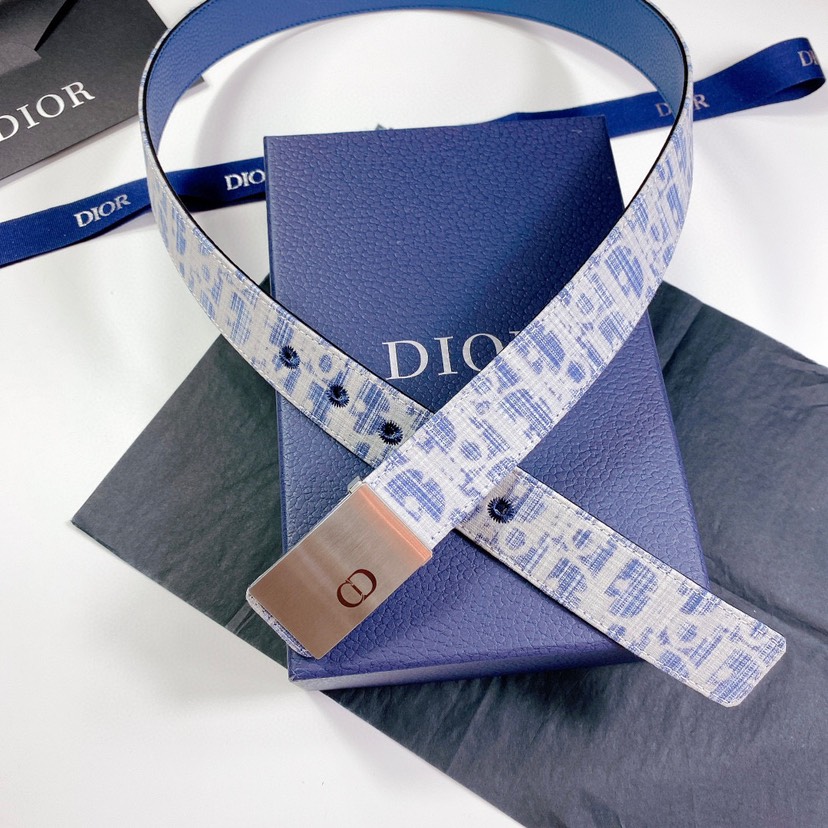 [TOP] Christian Dior Men's Belt Cowhide 34mm - Blue - 711 Luxury