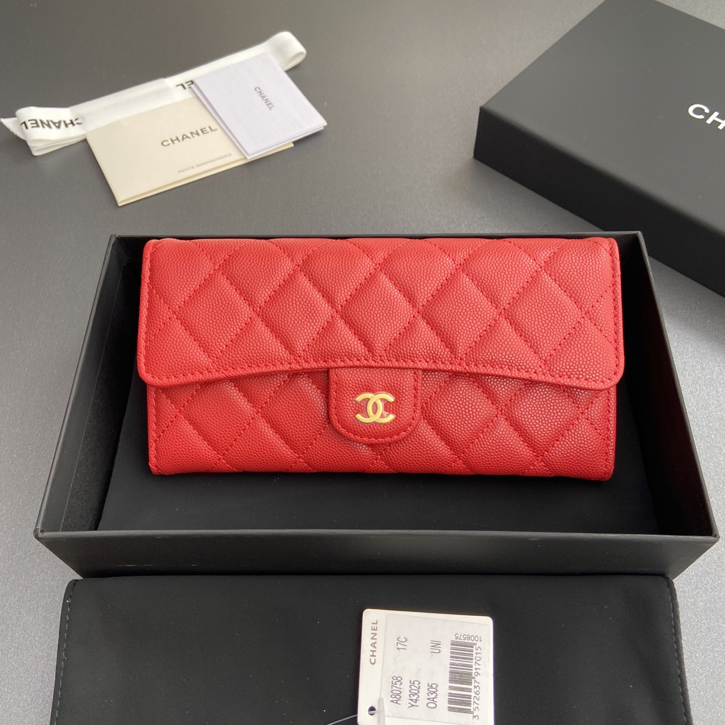[TOP] CHANEL Long Folding Caviar Wallet 19cm - Red - GHW - 711 Luxury