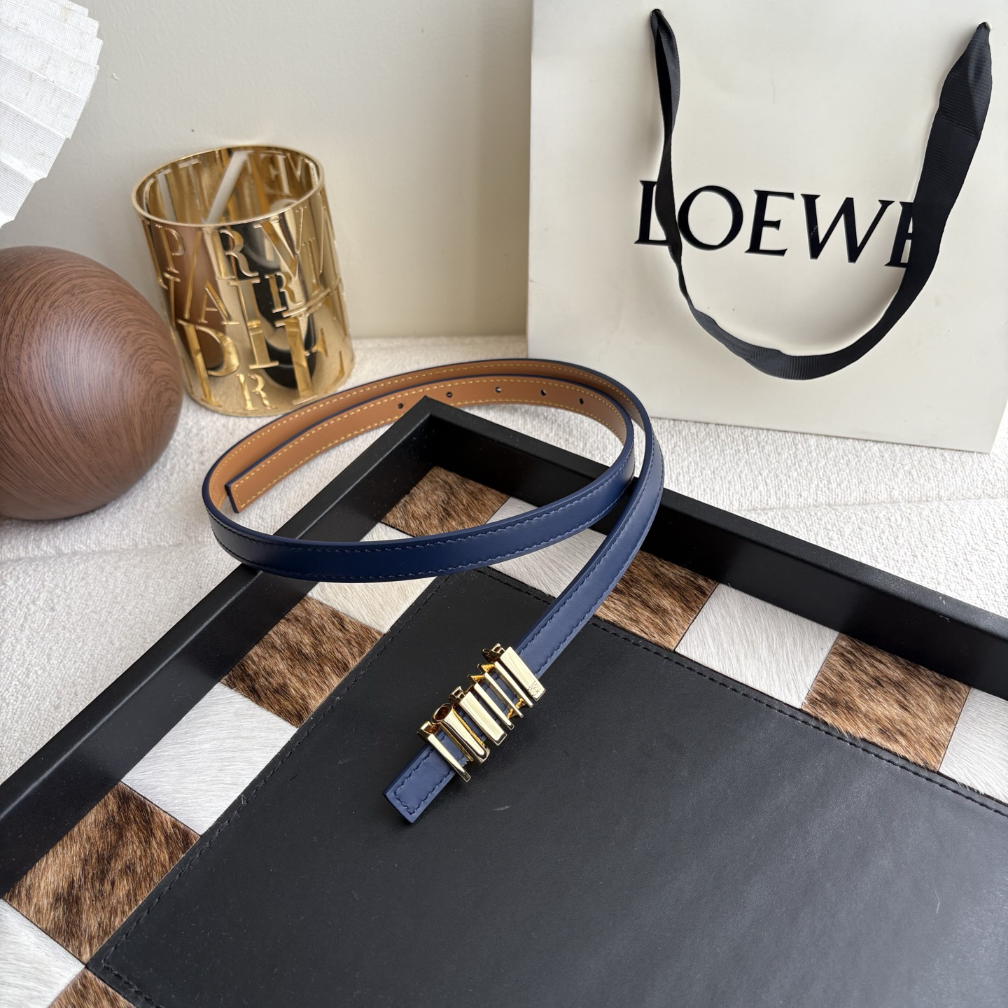 [TOP] LOEWE Leather Belt 1.5 cm - Blue - 711 Luxury