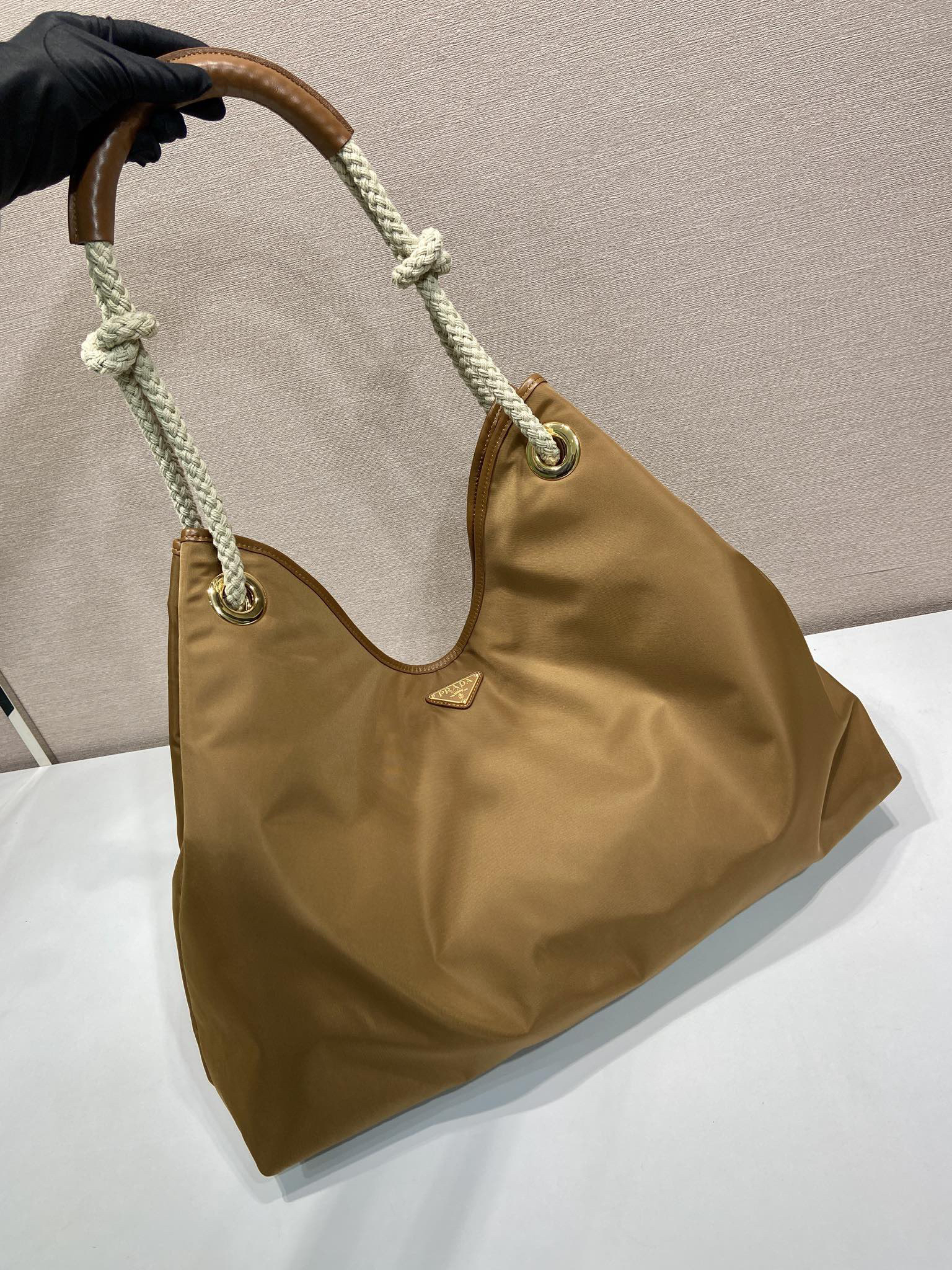 [TOP] PRADA Tote Shopping Bag Nylon 48x39x14cm - Brown